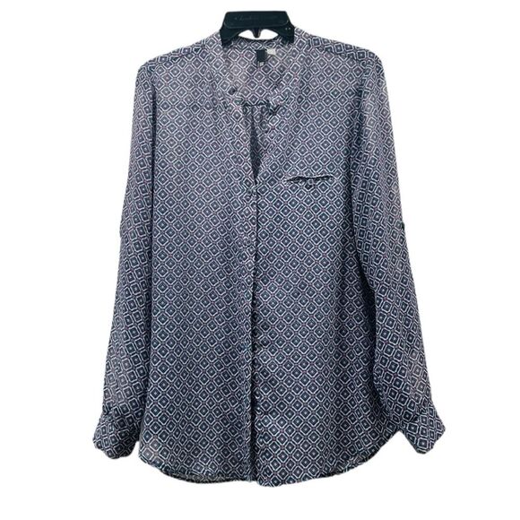 Kut from the Kloth Geometric Sheer Button Down Blouse Size M - Picture 1 of 12